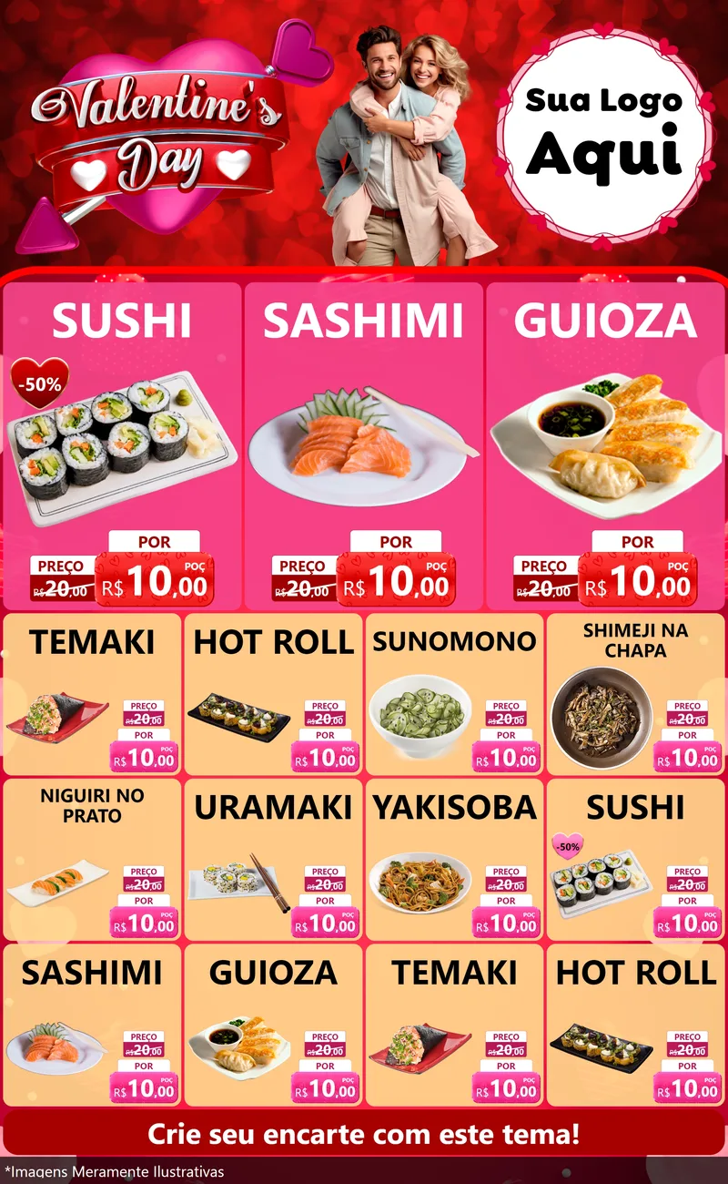 Modelo de Encarte para Encarte Grande com o tema Valentine's Day para Comida japonesa