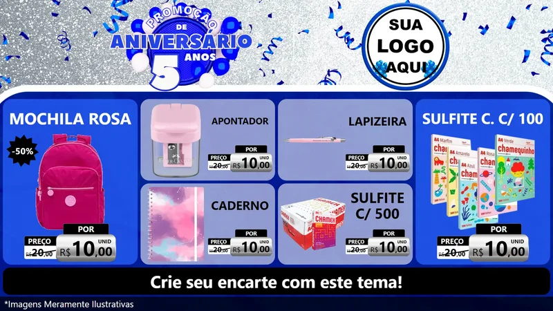 Modelo de TV para TV Horizontal com o tema Promoção de Aniversário - 5 Anos para Papelaria
