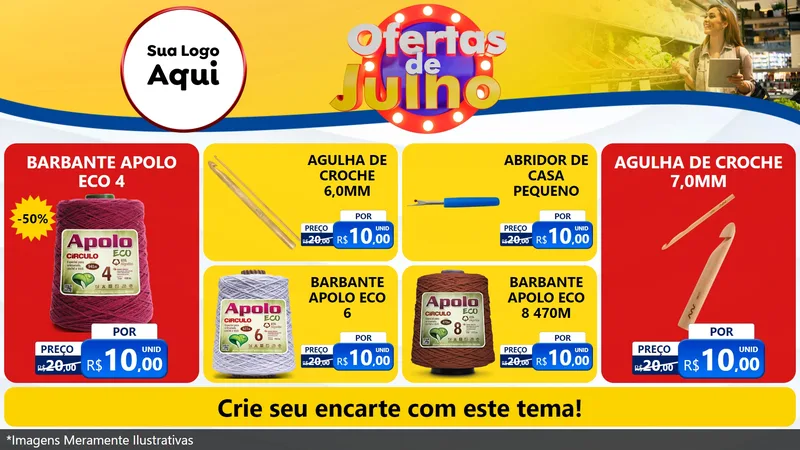 Modelo de TV para TV Horizontal com o tema Ofertas de Julho para Armarinho e Aviamentos