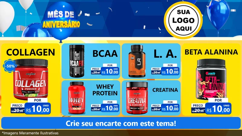 Modelo de TV para TV Horizontal com o tema Mês de Aniversário para Suplementos alimentares