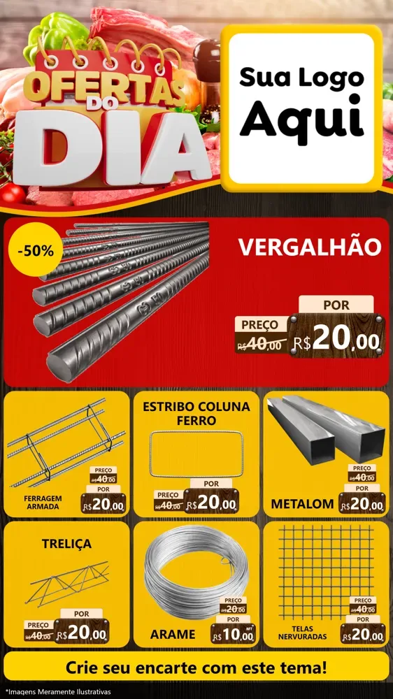 Modelo de Rede Social para Stories com o tema Ofertas do Dia para Ferragens
