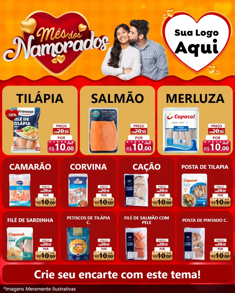 Modelo de Rede Social para Feed Instagram com o tema Mês dos Namorados para Peixaria