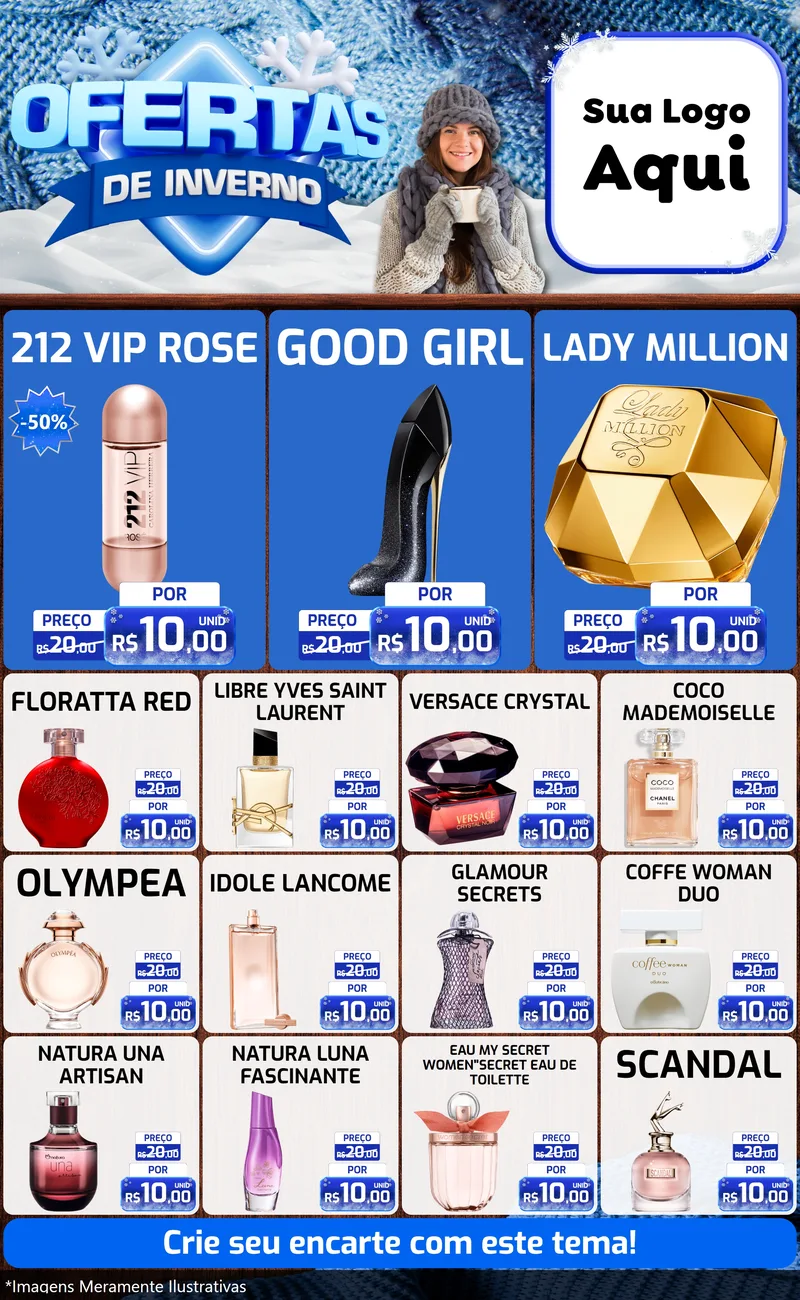 Modelo de Encarte para Encarte Grande com o tema Ofertas de Inverno para Perfumes