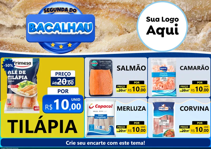 Modelo de Encarte para Encarte A4 Horizontal com o tema Segunda do Bacalhau para Peixaria