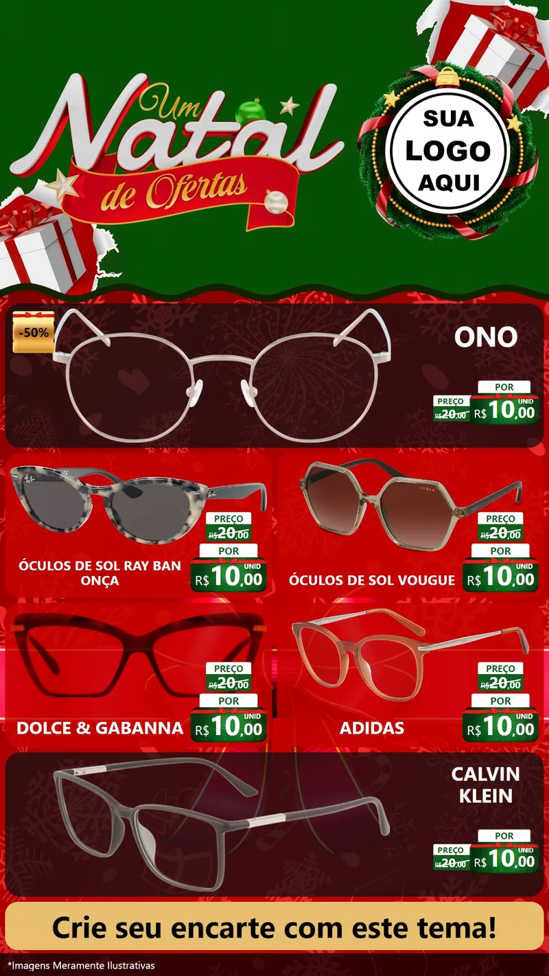 Modelo de TV para TV Vertical com o tema Um Natal de Ofertas para Óticas