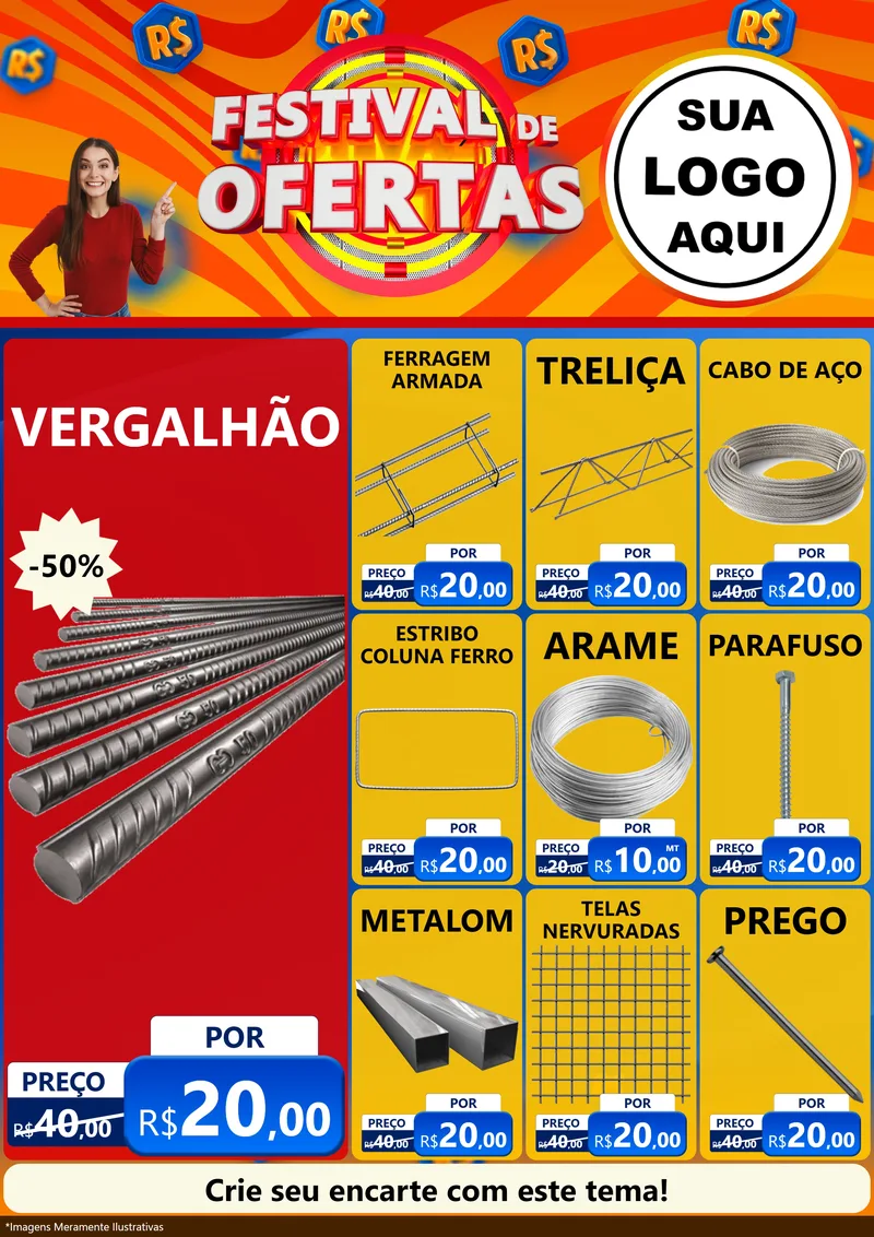 Modelo de Encarte para Encarte A4 Vertical com o tema Festival de Ofertas para Ferragens