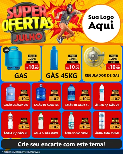 Modelo de Rede Social para Feed Instagram com o tema Super Ofertas Julho para Água e gás