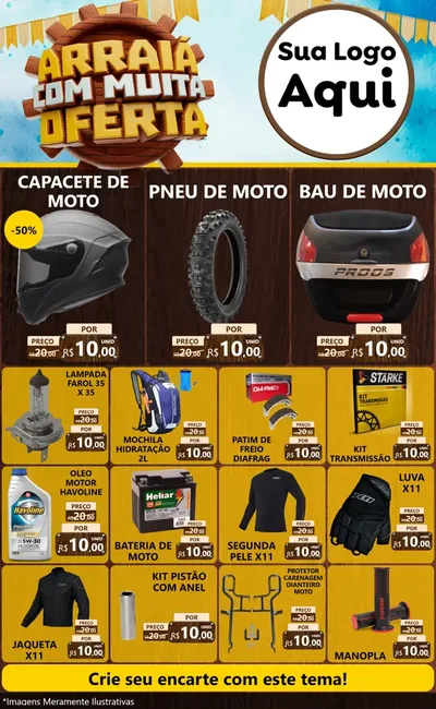 Modelo de Encarte para Encarte Grande com o tema Ofertas de São João - Junina para Moto peças