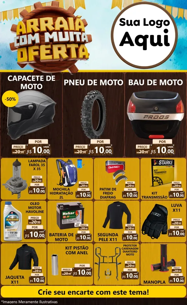 Modelo de Encarte para Encarte Grande com o tema Ofertas de São João - Junina para Moto peças