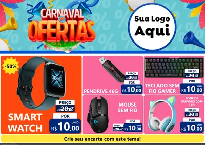Modelo de Encarte para Encarte A4 Horizontal com o tema Carnaval de Ofertas para Informática