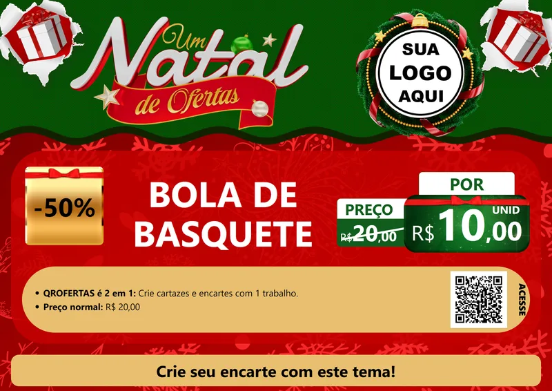 Modelo de Cartaz para Cartaz A4 Horizontal com o tema Um Natal de Ofertas para Artigos Esportivos