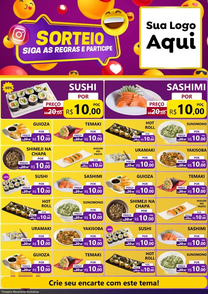 Modelo de Encarte para Encarte A4 Vertical com o tema Sorteio para Comida japonesa