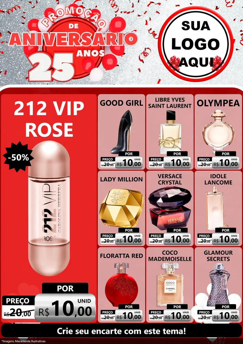 Modelo de Encarte para Encarte A4 Vertical com o tema Promoção de Aniversário - 25Anos para Perfumes