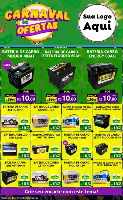 Modelo de Encarte para Encarte Grande com o tema Carnaval de Ofertas para Baterias Elétricas