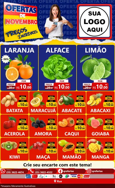 Modelo de Encarte para Encarte Grande com o tema Ofertas de Novembro - Preços Incríveis para Hortifrúti