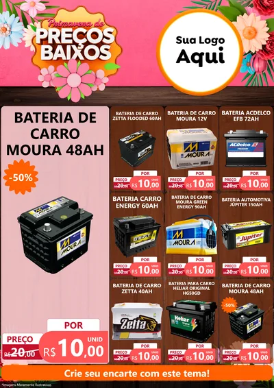 Modelo de Encarte para Encarte A4 Vertical com o tema Primavera de Preços Baixos para Baterias Elétricas
