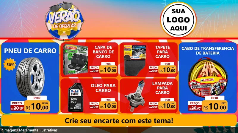 Modelo de TV para TV Horizontal com o tema Verão de Ofertas para Auto peças
