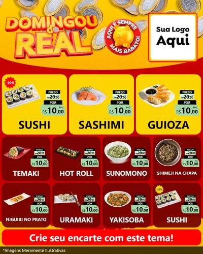 Modelo de Rede Social para Feed Instagram com o tema Domingou do Real para Comida japonesa