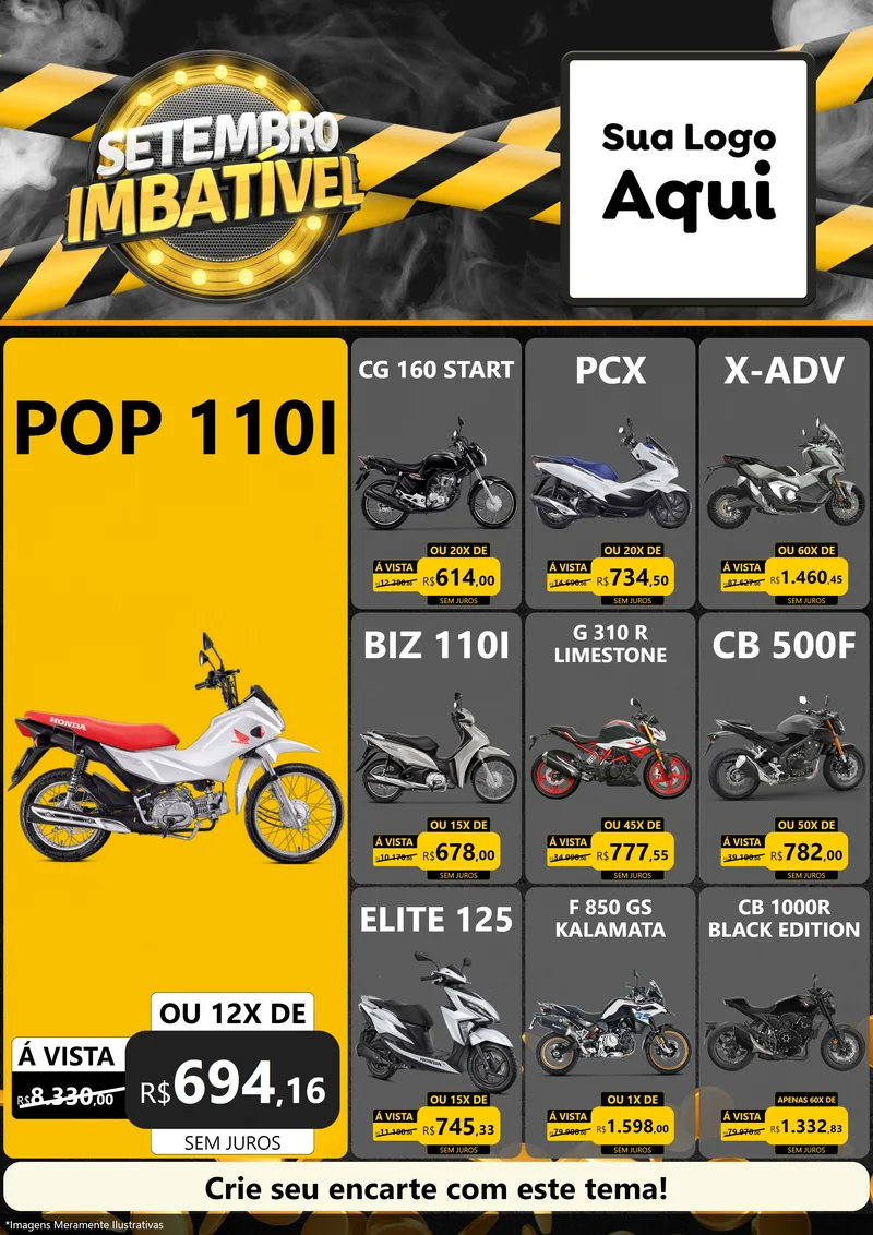 Modelo de Encarte para Encarte A4 Vertical com o tema Setembro Imbatível para Concessionaria de Motos