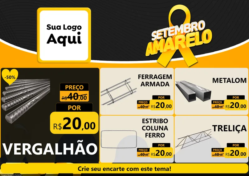 Modelo de Encarte para Encarte A4 Horizontal com o tema Setembro Amarelo para Ferragens