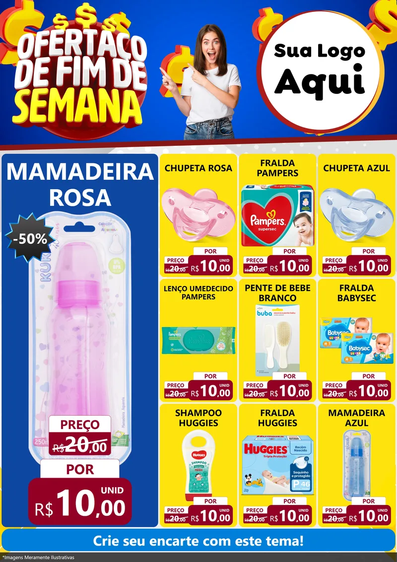 Modelo de Encarte para Encarte A4 Vertical com o tema Ofertaço de Fim de Semana para Bebês