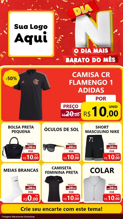 Modelo de Rede Social para Stories com o tema Dia N o Dia Mais Barato do Mês para Roupas e acessórios