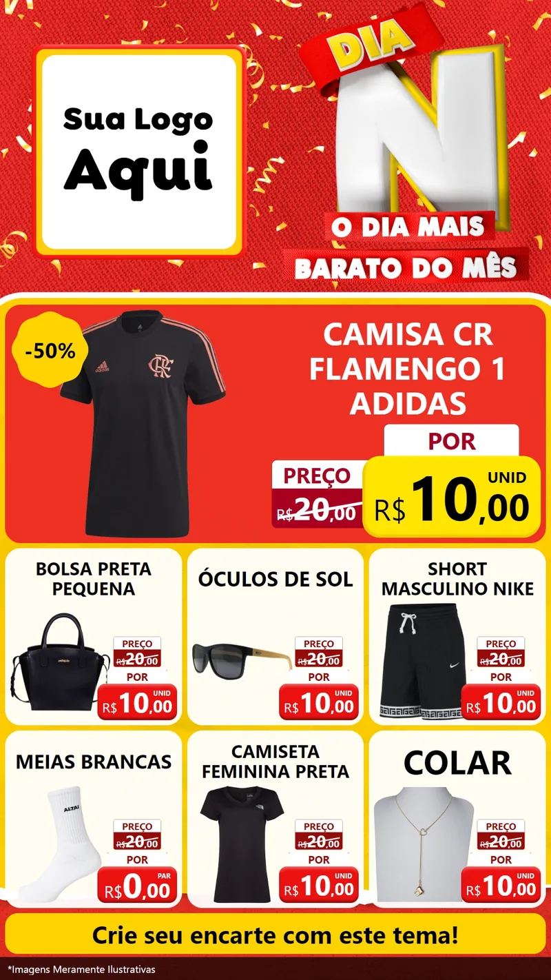 Modelo de Rede Social para Stories com o tema Dia N o Dia Mais Barato do Mês para Roupas e acessórios