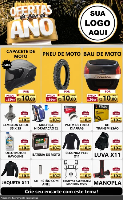 Modelo de Encarte para Encarte Grande com o tema Ofertas de Fim de Ano para Moto peças