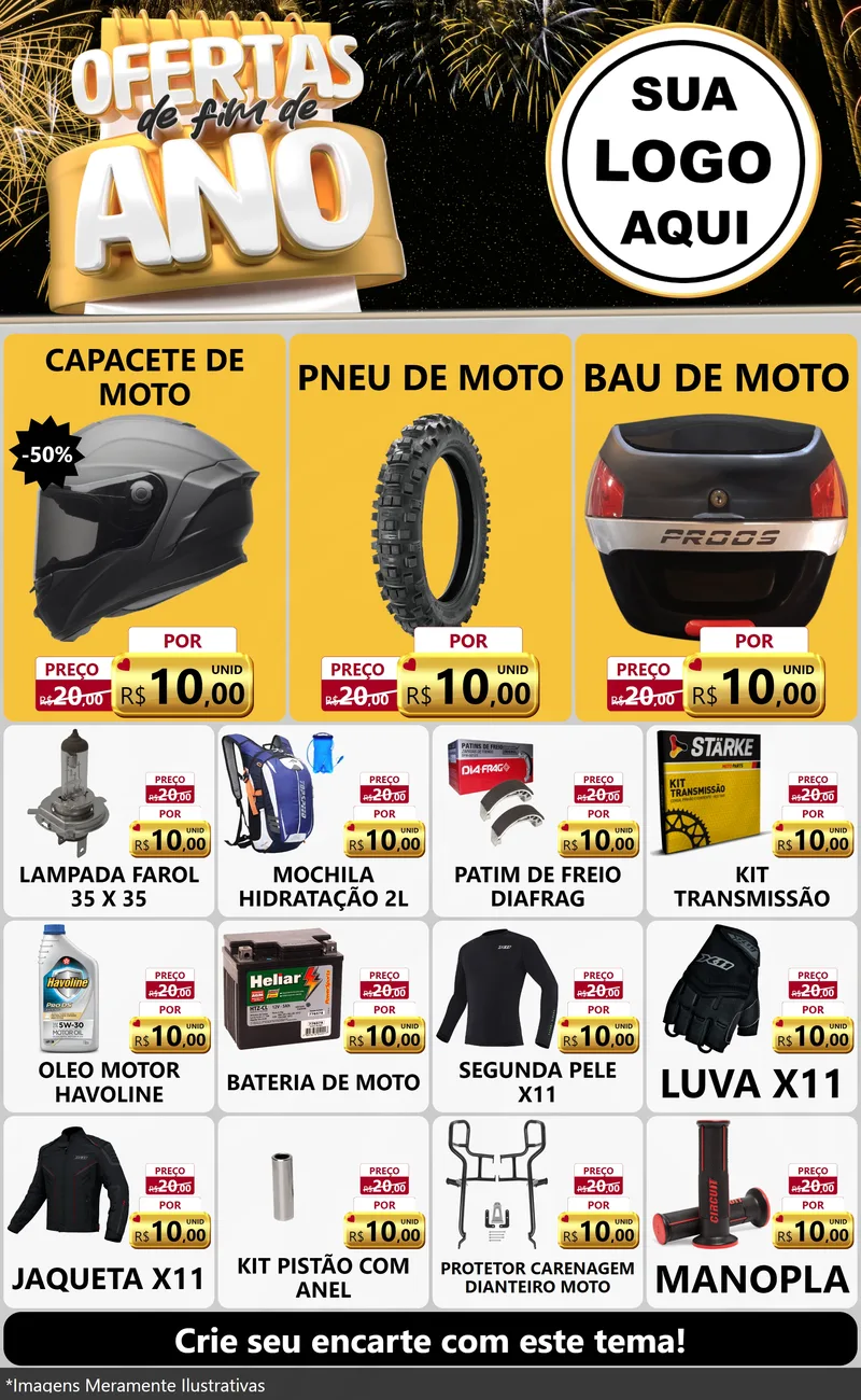 Modelo de Encarte para Encarte Grande com o tema Ofertas de Fim de Ano para Moto peças