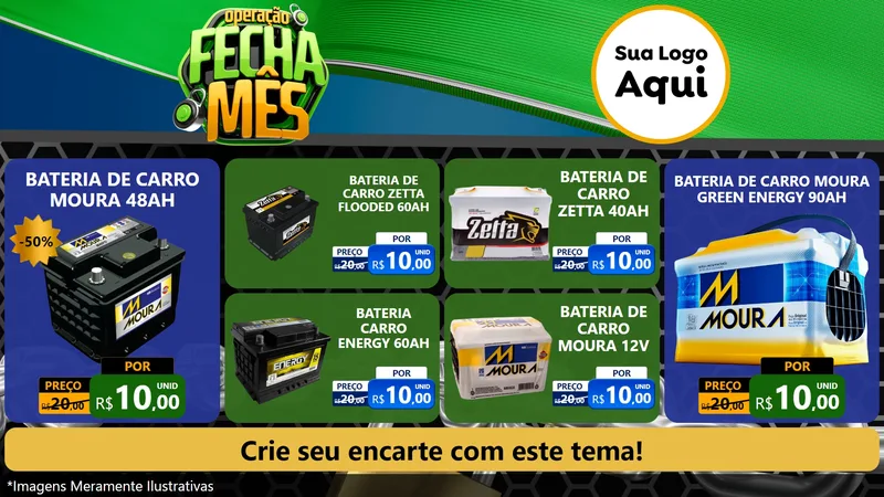 Modelo de TV para TV Horizontal com o tema Operação Fecha Mês para Baterias Elétricas
