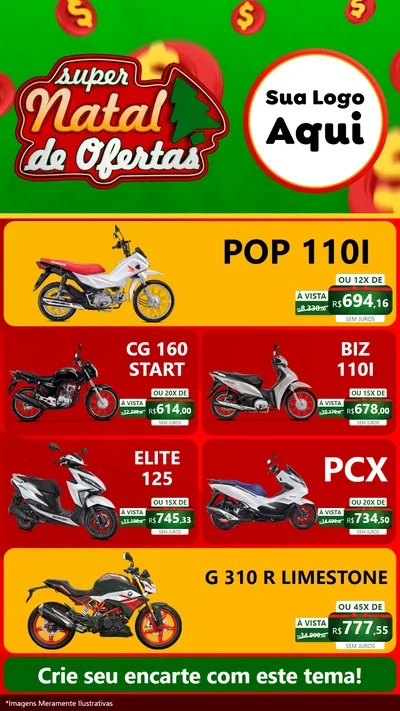 Modelo de TV para TV Vertical com o tema Super Natal de Ofertas para Concessionaria de Motos