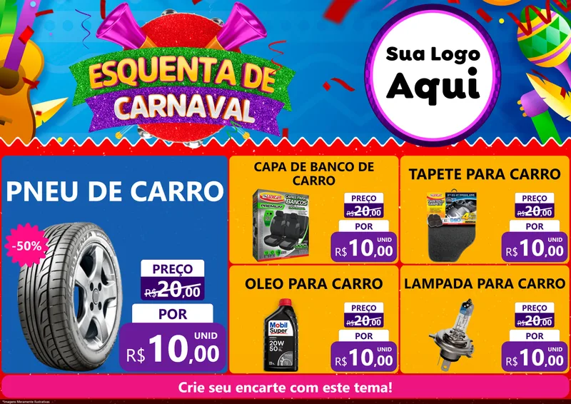 Modelo de Encarte para Encarte A4 Horizontal com o tema Esquenta de Carnaval para Auto peças