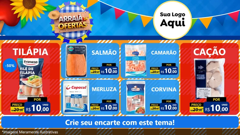 Modelo de TV para TV Horizontal com o tema Arraiá de Ofertas para Peixaria