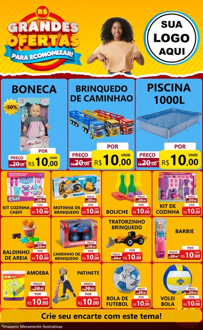 Modelo de Encarte para Encarte Grande com o tema Grandes Ofertas Para Economizar! para Brinquedos