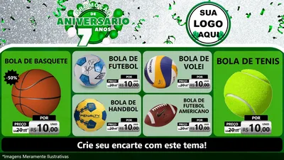 Modelo de TV para TV Horizontal com o tema Promoção de Aniversário - 7 Anos para Artigos Esportivos