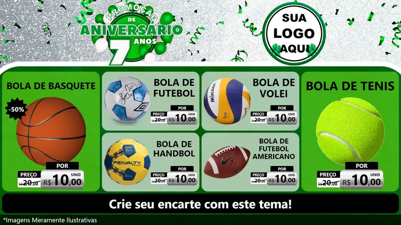 Modelo de TV para TV Horizontal com o tema Promoção de Aniversário - 7 Anos para Artigos Esportivos