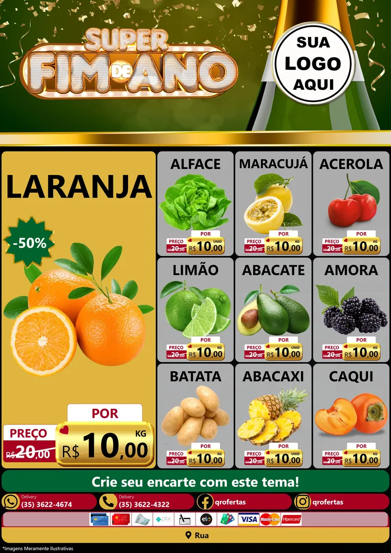 Modelo de Encarte para Encarte A4 Vertical com o tema Super Fim de Ano para Hortifrúti