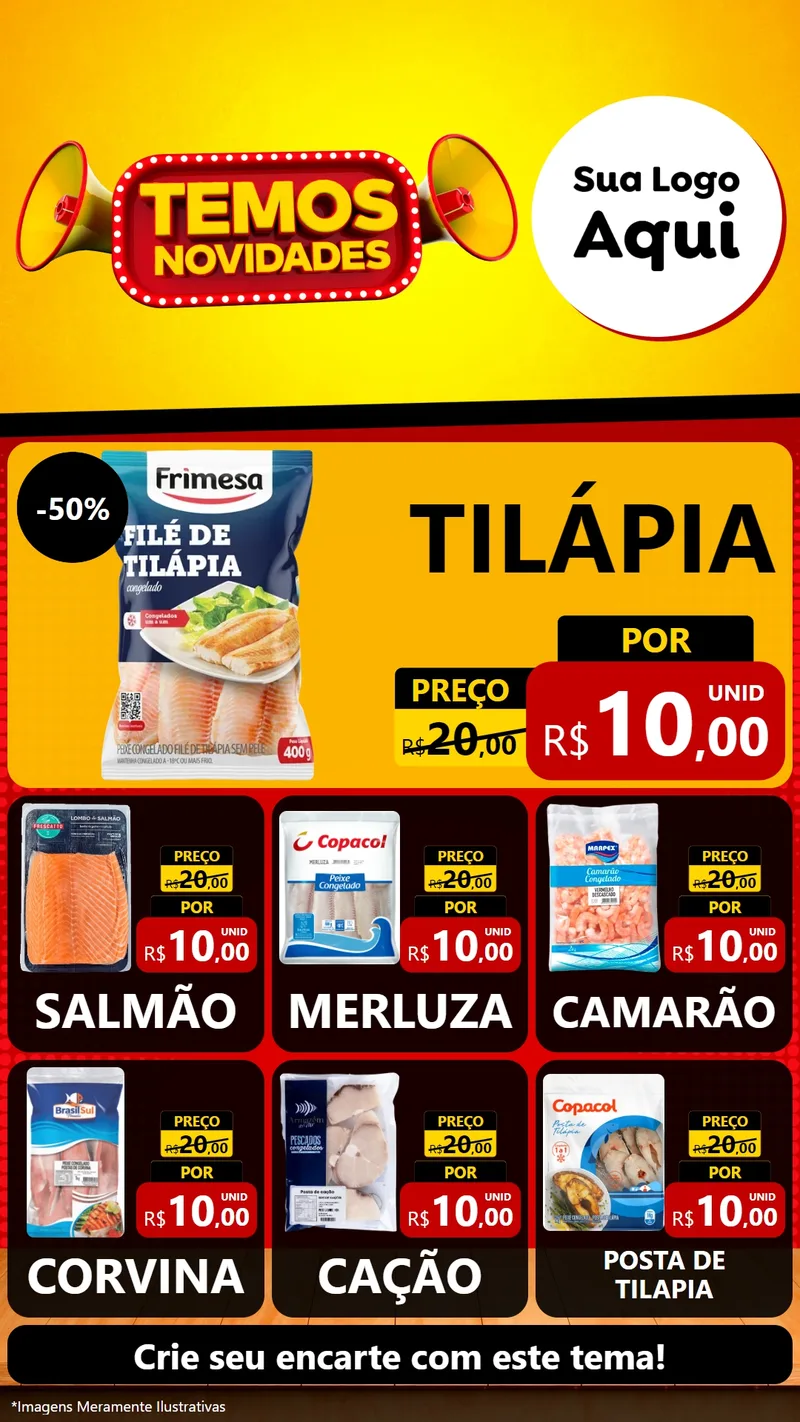 Modelo de Rede Social para Stories com o tema Temos Novidades para Peixaria