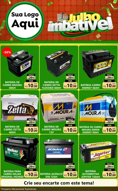 Modelo de Encarte para Encarte Grande com o tema Julho Imbatível para Baterias Elétricas