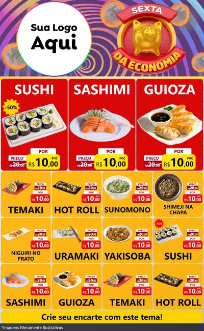 Modelo de Encarte para Encarte Grande com o tema Sexta da Economia para Comida japonesa