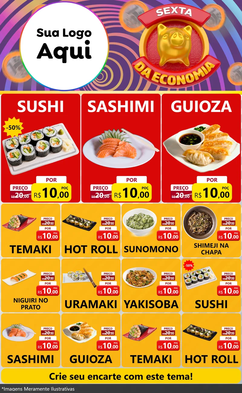 Modelo de Encarte para Encarte Grande com o tema Sexta da Economia para Comida japonesa