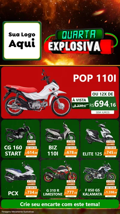 Modelo de Rede Social para Stories com o tema Quarta Explosiva para Concessionaria de Motos