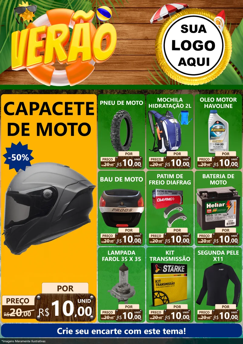 Modelo de Encarte para Encarte A4 Vertical com o tema Verão para Moto peças
