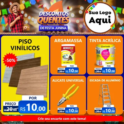 Modelo de Rede Social para Feed Facebook com o tema Descontos Quentes de Festa Junina para Material para Construção