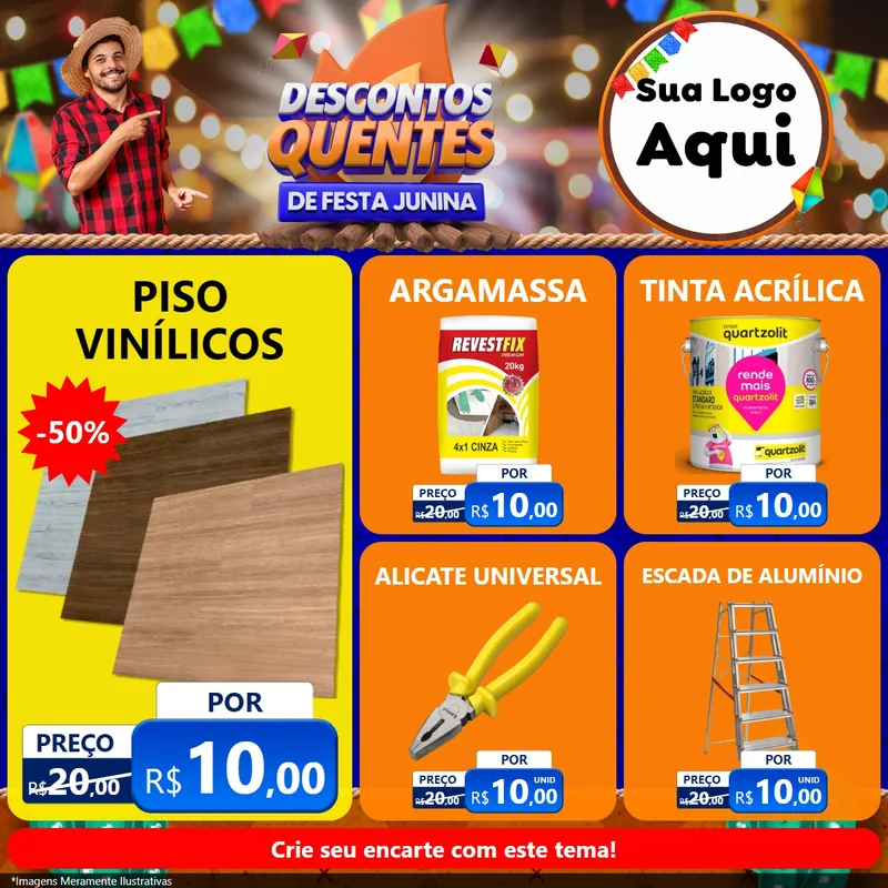 Modelo de Rede Social para Feed Facebook com o tema Descontos Quentes de Festa Junina para Material para Construção
