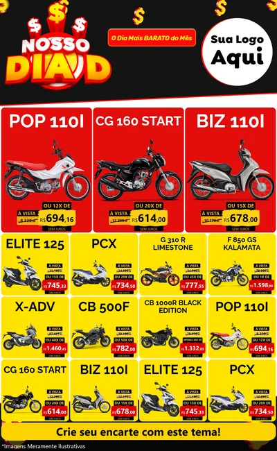 Modelo de Encarte para Encarte Grande com o tema Nosso Dia D para Concessionaria de Motos