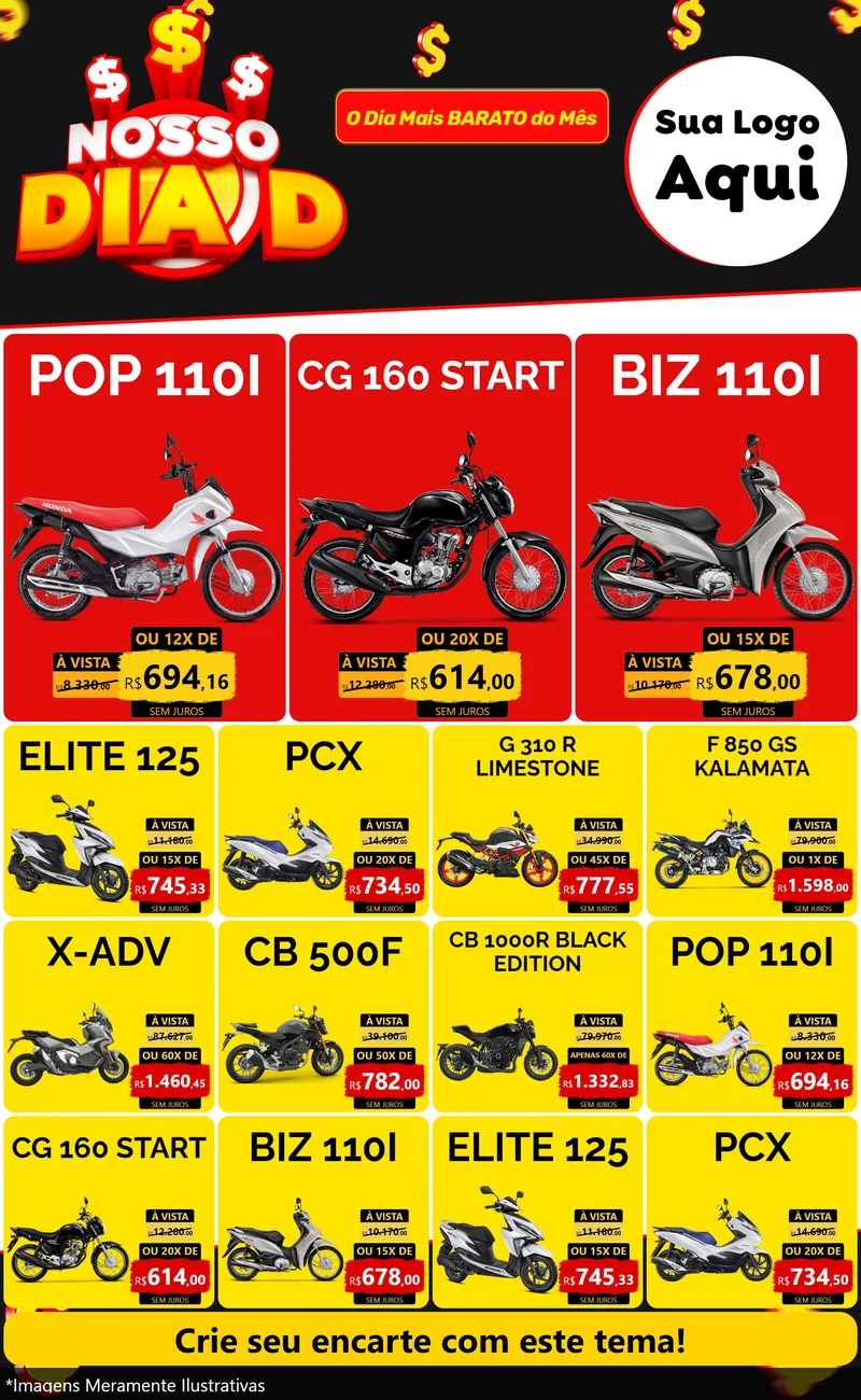 Modelo de Encarte para Encarte Grande com o tema Nosso Dia D para Concessionaria de Motos
