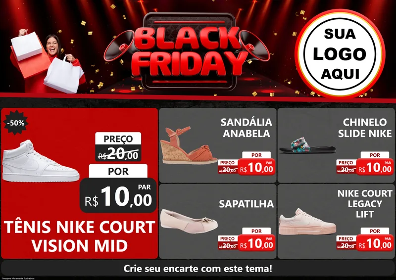 Modelo de Encarte para Encarte A4 Horizontal com o tema Black Friday para Calçados
