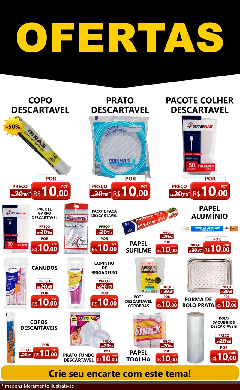 Modelo de Encarte para Encarte Grande com o tema Ofertas Preto e Vermelho Cartaz para Embalagens