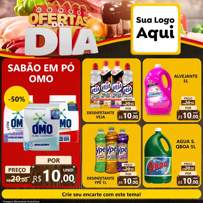Modelo de Rede Social para Feed Facebook com o tema Ofertas do Dia para Produtos de Limpeza